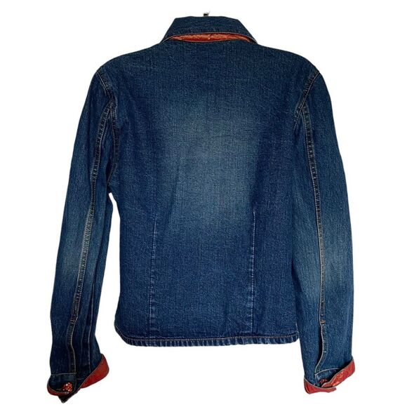 Vintage Bohemian Orange Jewel Button Blue Denim Trucker Jacket Sz S - Picture 5 of 16